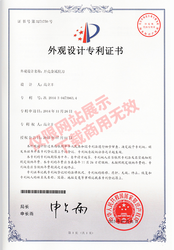 表面設想專利證書